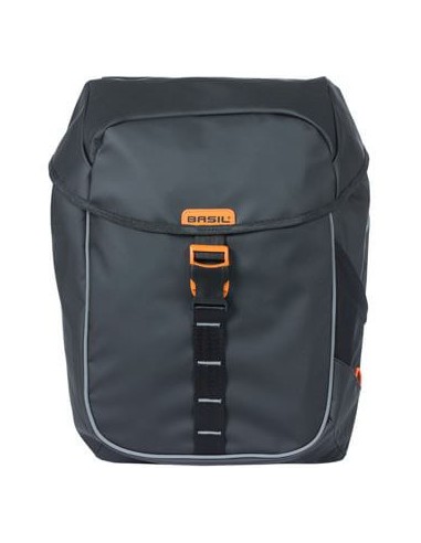 Basil fietstas dubbel Miles Tarpaulin zwart oranje 34L